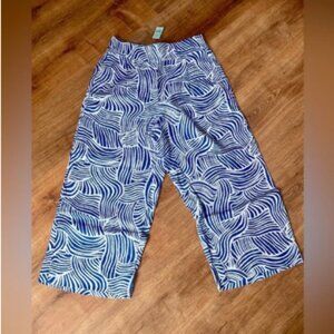 NWT LOFT BEACH linen wide leg pants MEDIUM PETITE pull on resort vacation boho